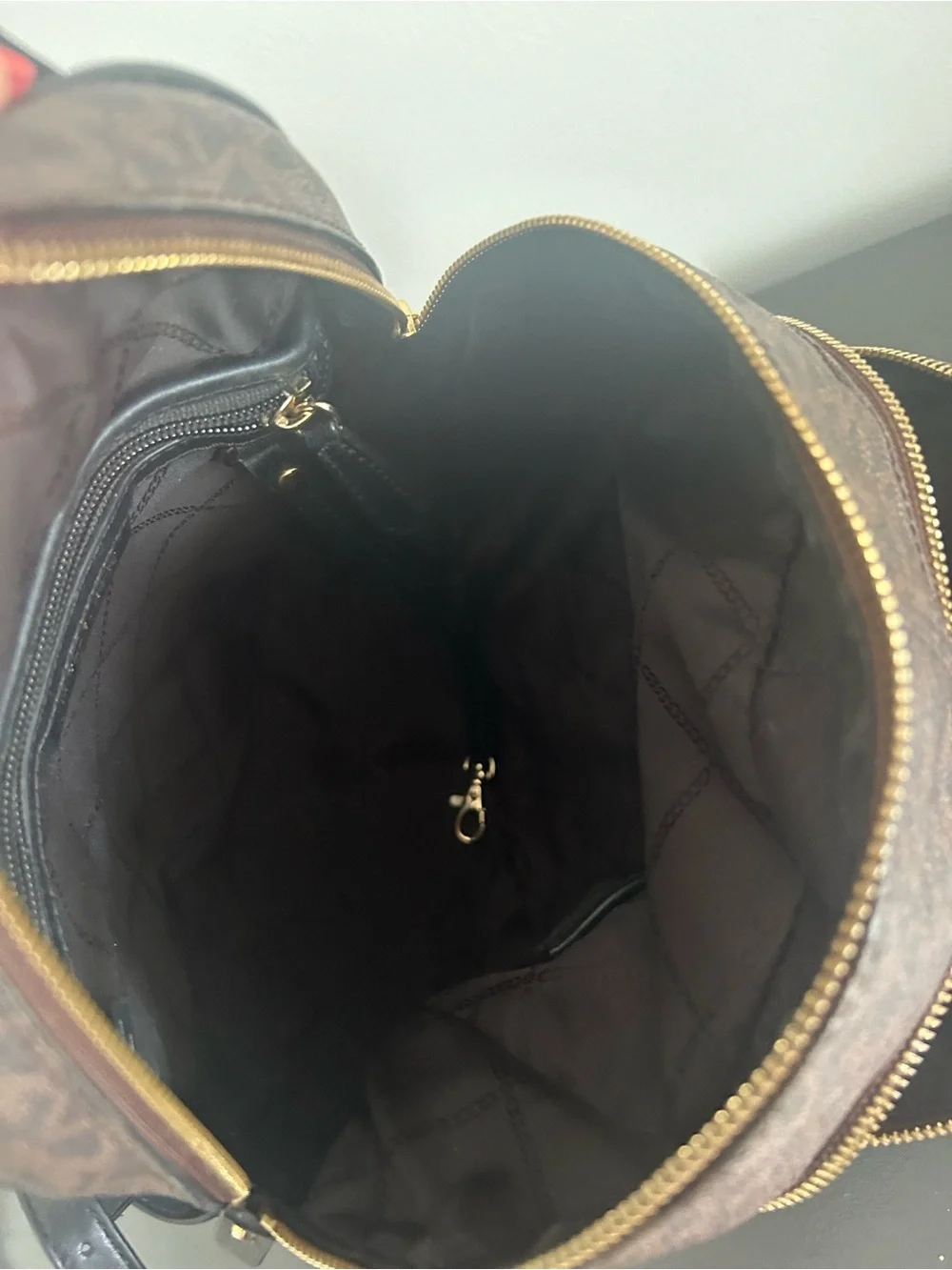 Michael Kors Jaycee Brown MK Signature Backpack Gold Hardware Travel Bookbag